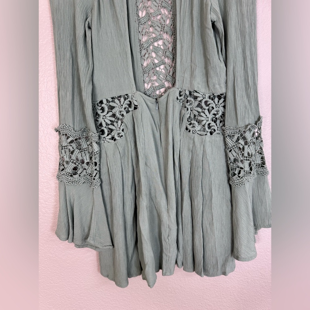 Free People Sunkissed Mini Dress in Light Sage Green size 4 Lace Details $118 - Picture 10 of 12